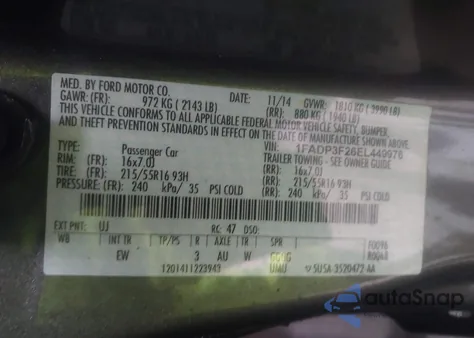 2014 Ford Focus Se from USA, damaged, VIN 1FADP3F26EL449976